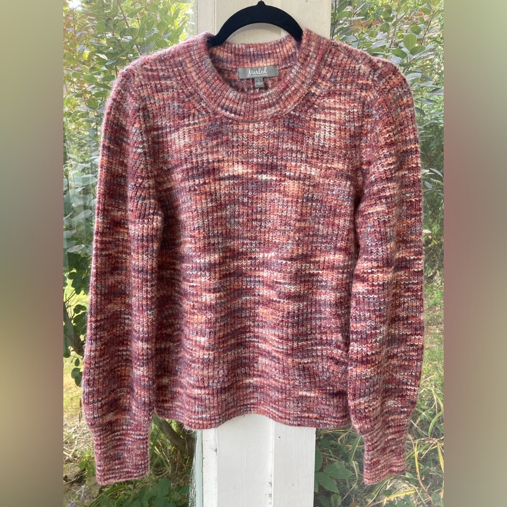 Marled by Reunited Clothing pink and red space dye crew neck sweater size L